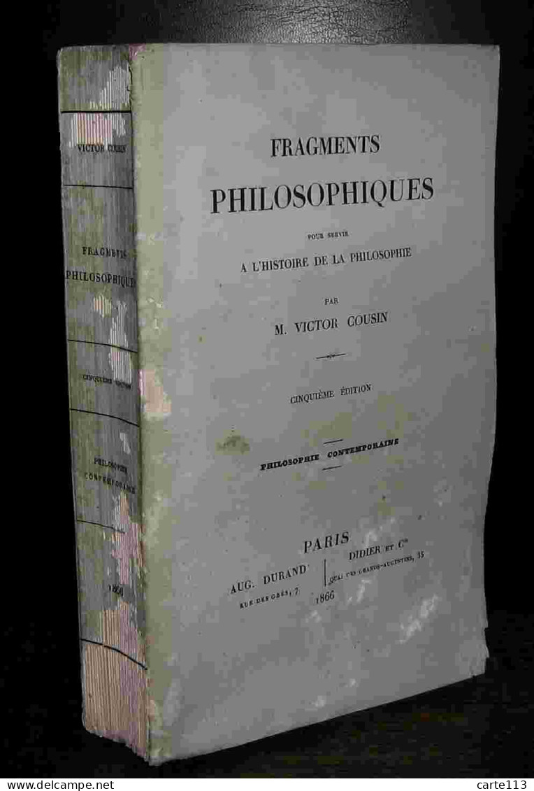 COUSIN Victor    - FRAGMENTS PHILOSOPHIQUES - VOLUME 5 - PHILOSOPHIE CONTEMPORAINE - 1801-1900