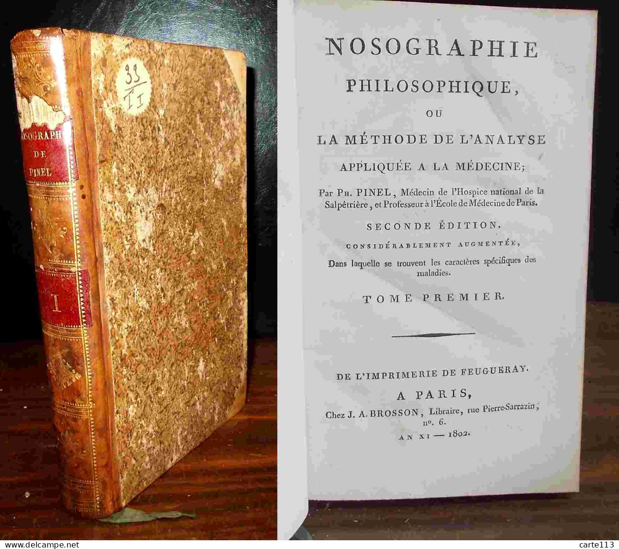 PINEL Philippe  - NOSOGRAPHIE PHILOSOPHIQUE - TOME PREMIER - 1801-1900