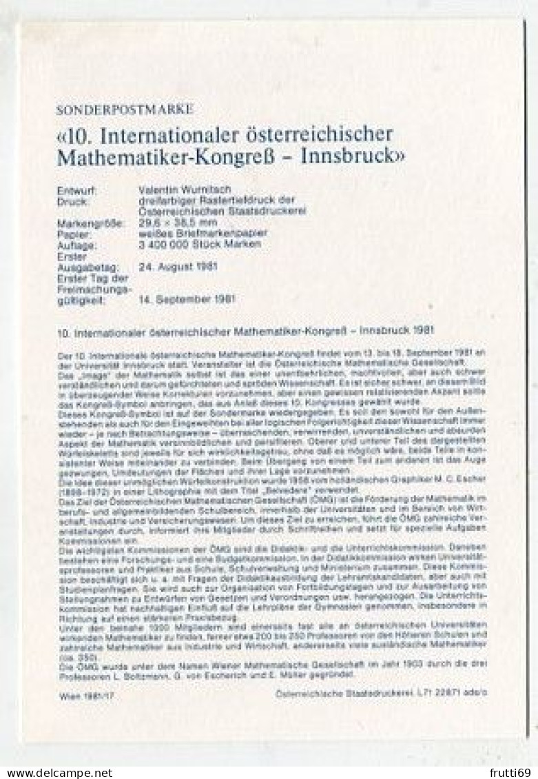 MC 213282 AUSTRIA - 10. Internationaler österreichischer Mathematiker-Kongreß - Innsbruck - Cartes-Maximum (CM)