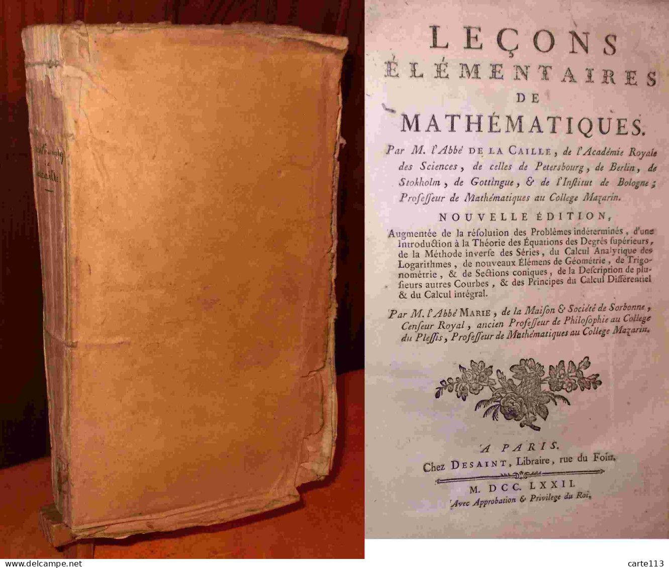 DE LA CAILLE Nicolas Louis - LECONS ELEMENTAIRES DE MATHEMATIQUES - 1701-1800