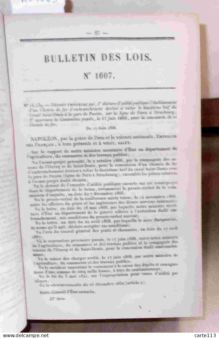 BULLETIN DES LOIS - CHEMIN DE FER DU DEUXIEME BIEF DU CANAL SAINT DENIS A LA GARE DE PANT - 1801-1900