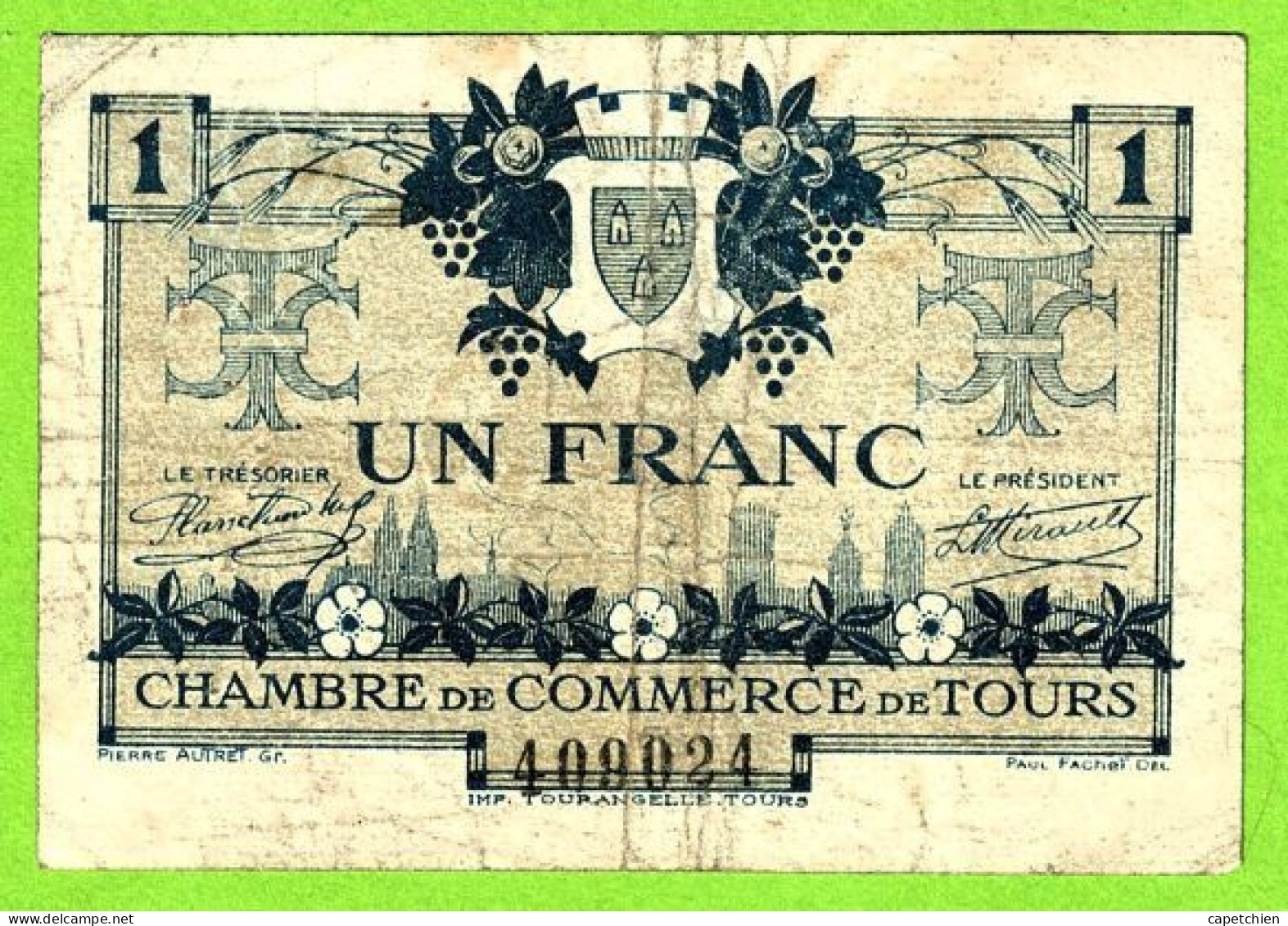 FRANCE / CHAMBRE De COMMERCE De TOURS / 1 FRANC / 8 MAI 1920 / 409024 / SERIE 2eme - Handelskammer