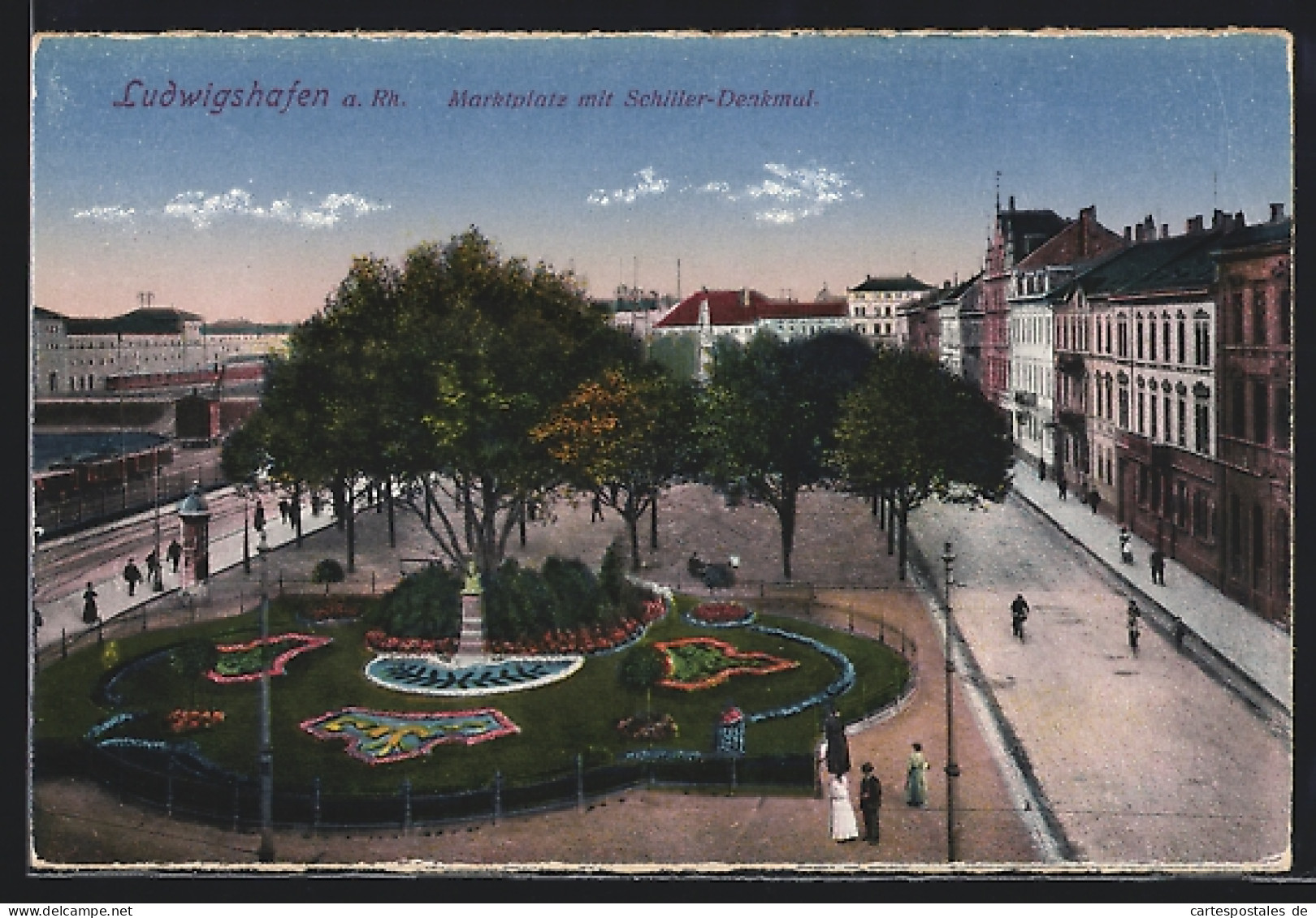 AK Ludwigshafen A. Rh., Marktplatz Mit Schiller-Denkmal  - Ludwigshafen