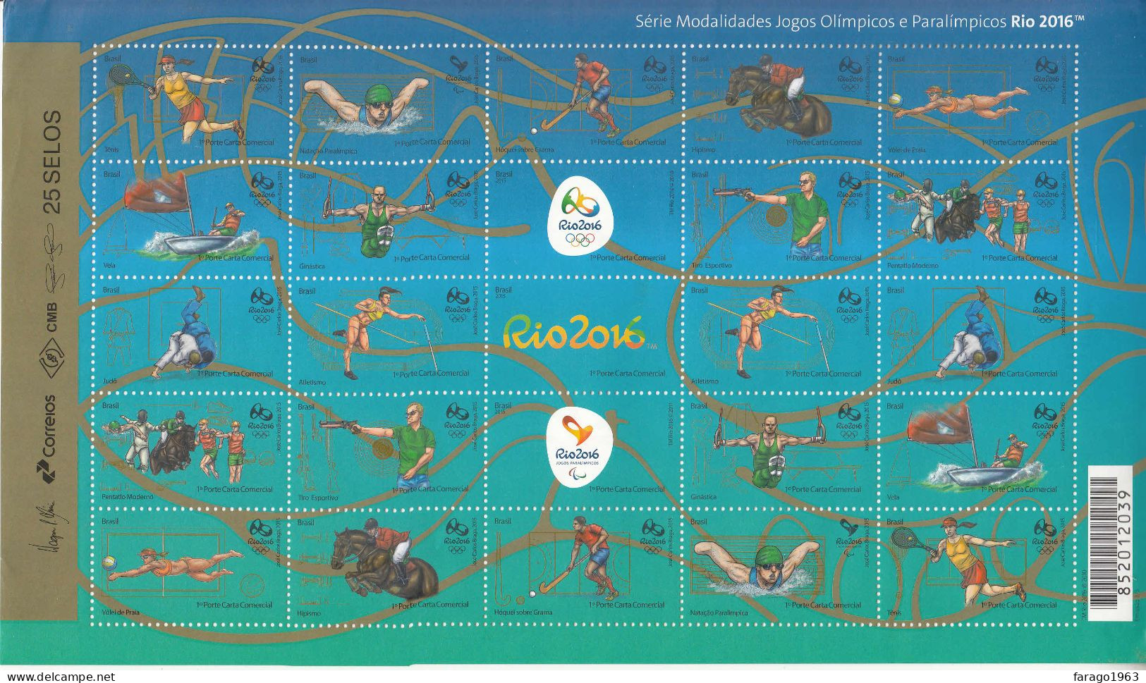 2015 Brazil Rio Olympics Equestrian Horses Volleyball Tennis Miniature Sheet Of 20 MNH *small Bump Top Left Corner* - Unused Stamps