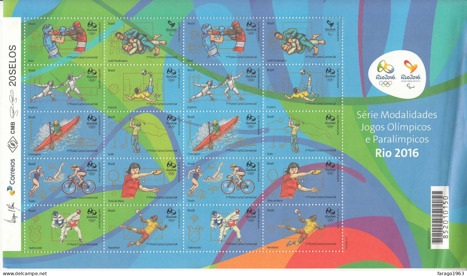 2015 Brazil Rio Olympics Cycling Golf Football Ping Pong Miniature Sheet Of 20 MNH *wrinkle To Right Edge Stamps OK - Unused Stamps