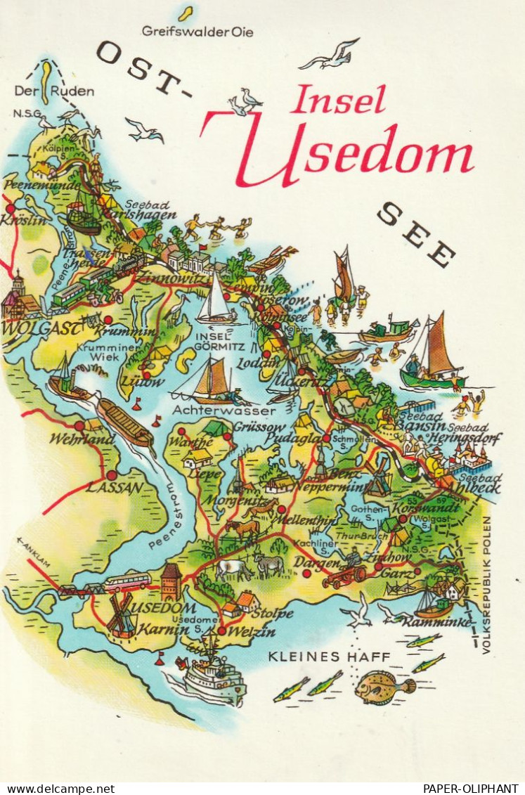 LANDKARTE / MAP,  INSEL USEDOM - Cartes Géographiques