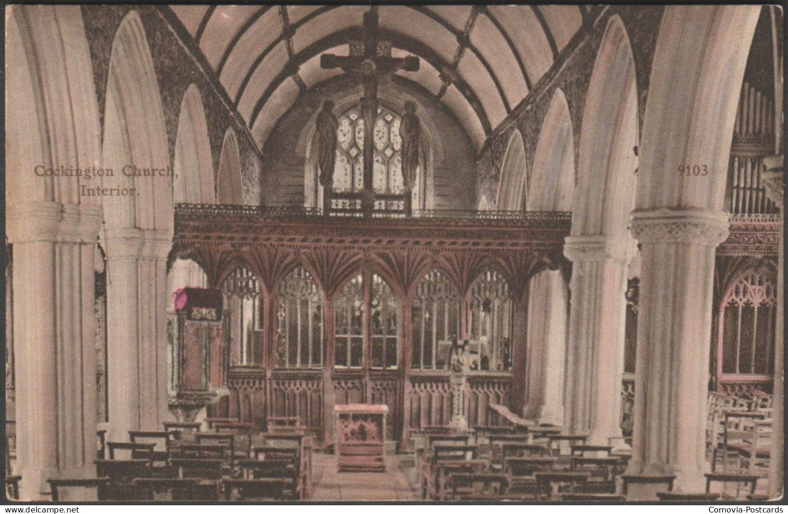 Interior, Cockington Church, Devon, C.1910 - Ernest Bishop Postcard - Torquay