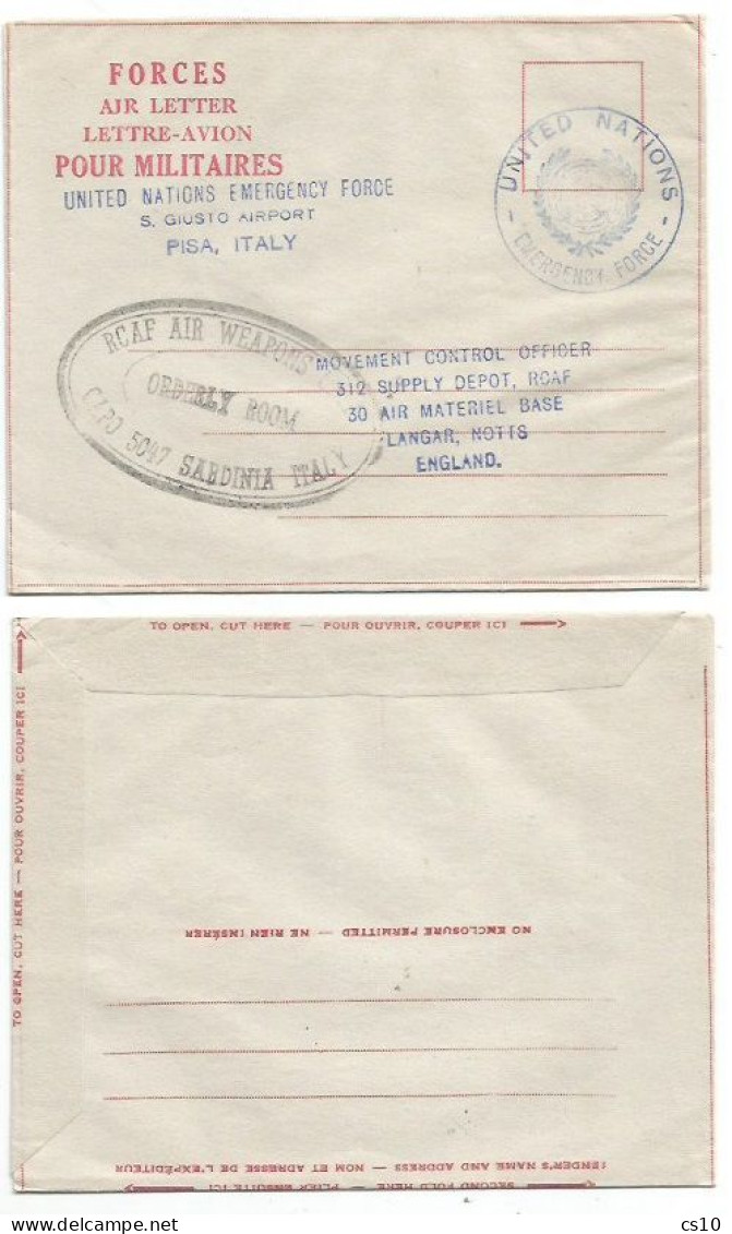 Field Post Royal Canadian Air Force In UN Emergency Force Base Italy Pisa From Capo Sardinia To Airbase Langar England - Postal History