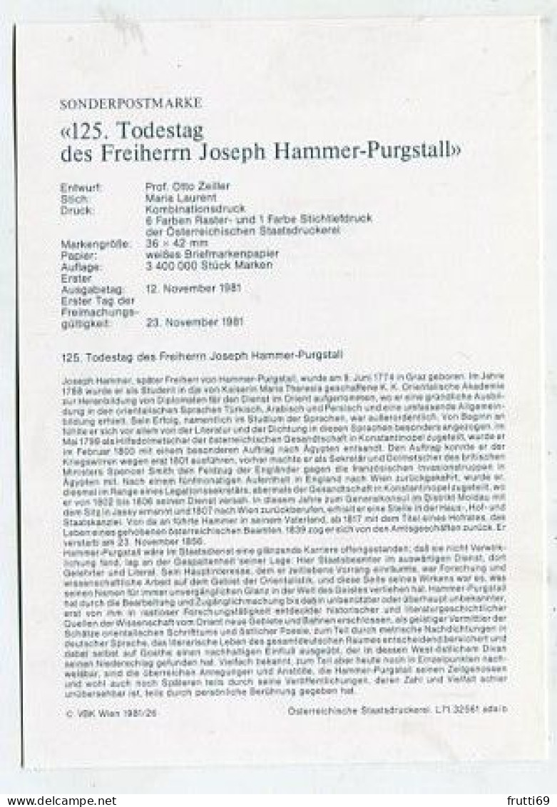 MC 213289 AUSTRIA - 125. Todestag Des Freiherrn Joseph Hammer-Purgstall - Cartas Máxima