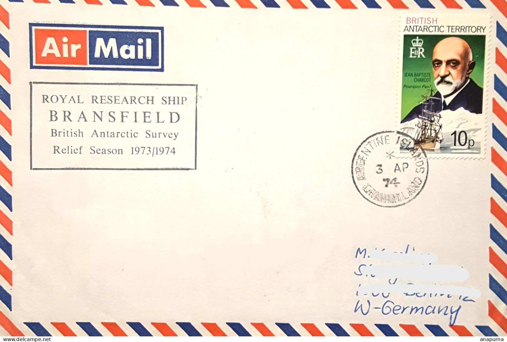 JB CHARCOT, Pourquoi Pas?, British Antarctic Territory, Royal Research Ship Bransfield, - Storia Postale