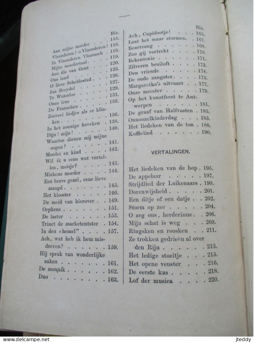 Oud origineel boek 1868   in groen harde kaft  LIEDEREN  VAN  FRANS DE  CORT