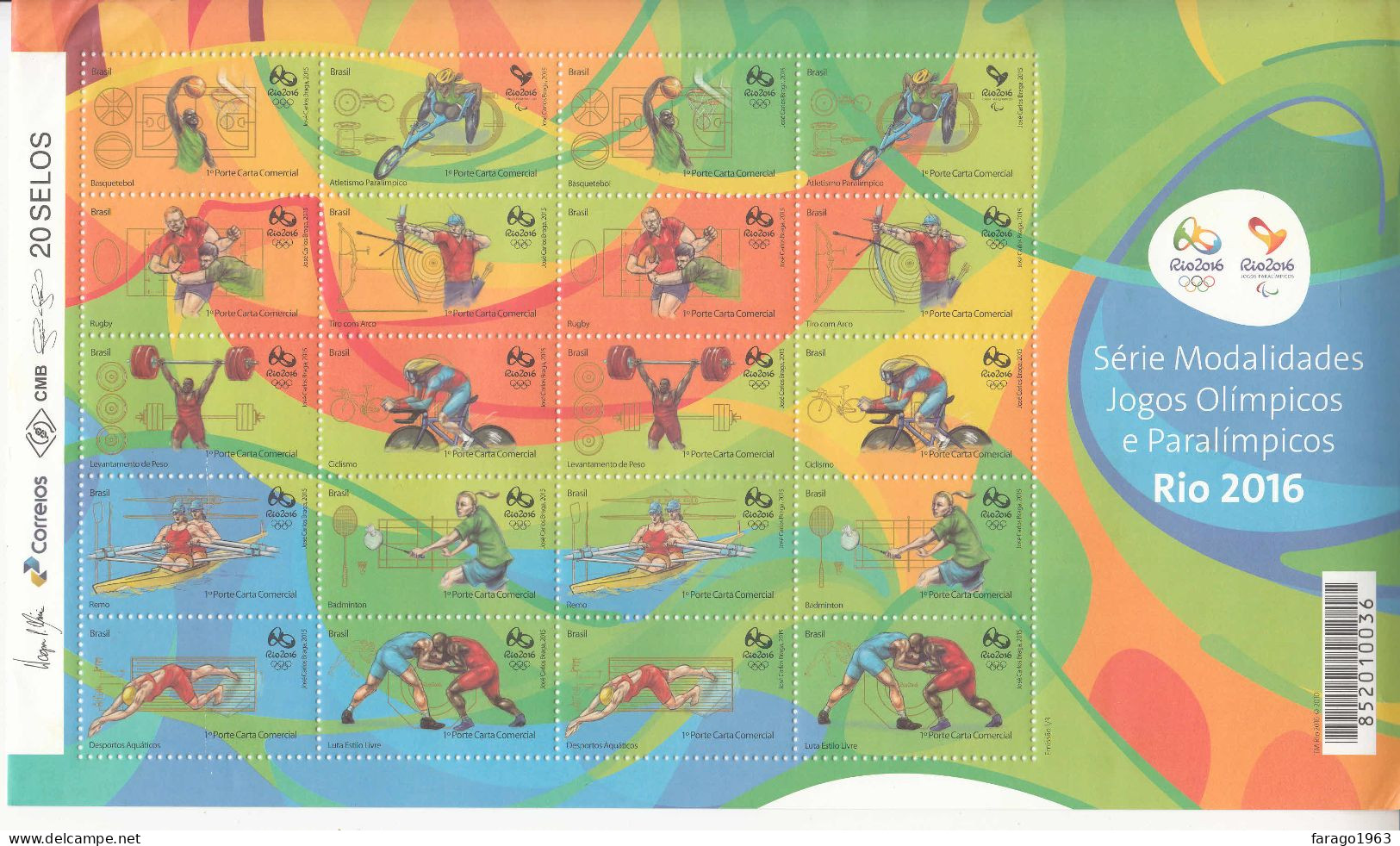 2015 Brazil Rio Olympics Basketball Cycling Rowing Weight Lifting M/sheet Of 20 MNH *crease To Corners Stamps OK - Ungebraucht