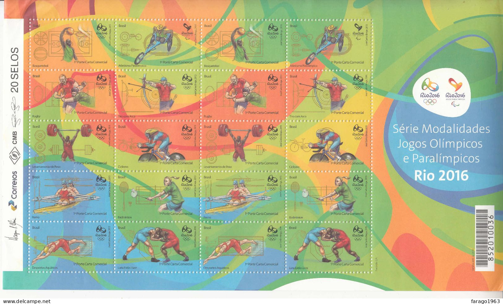 2015 Brazil Rio Olympics Basketball Cycling Rowing Weight Lifting M/sheet Of 20 MNH *crease To Corners Stamps OK - Ongebruikt