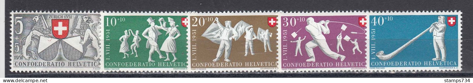 Switzerland 1951 - Pro Patria, Mi-Nr. 555/59, MNH** - Nuovi