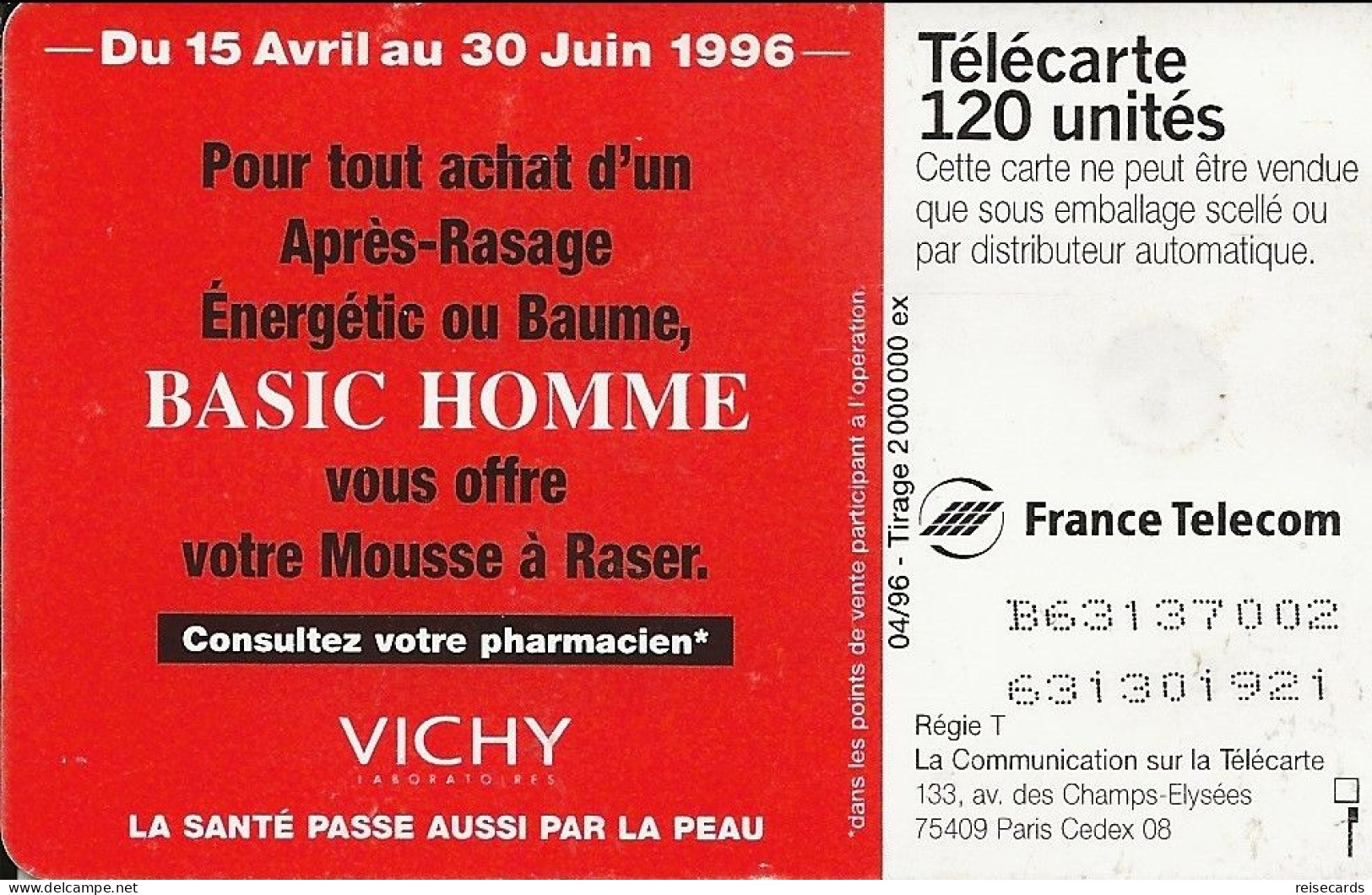 France: France Telecom 04/96 F637 Vichy, Basic Homme - 1996