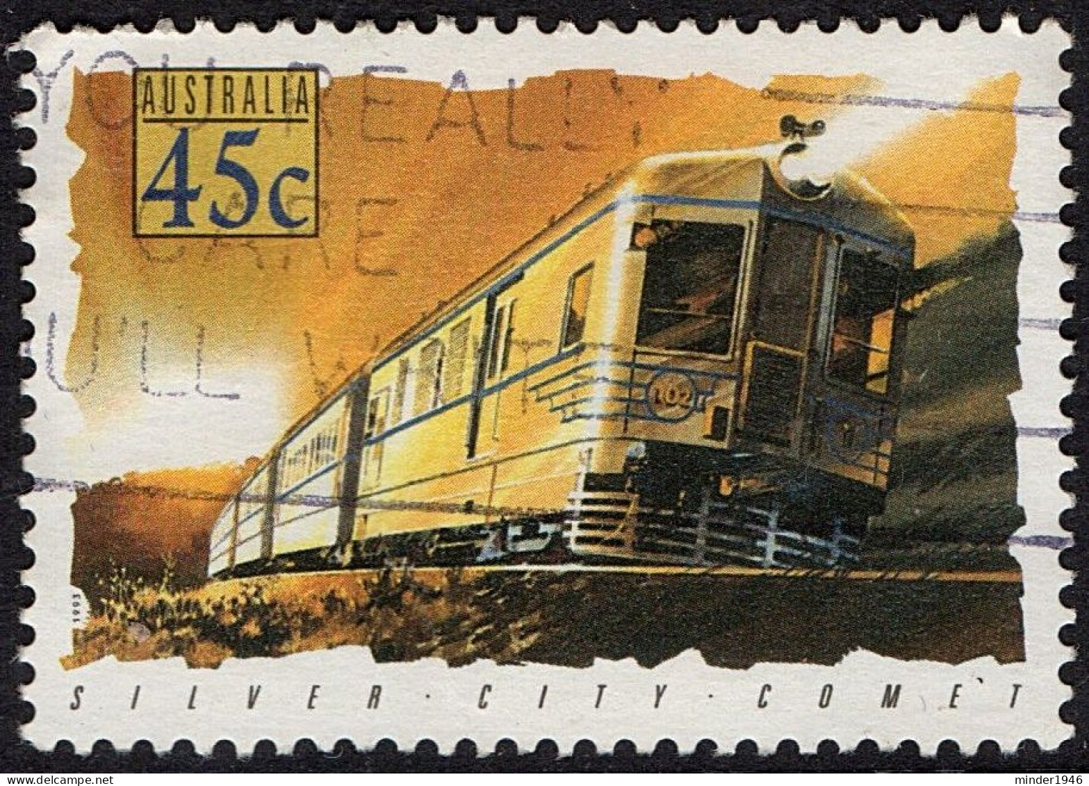 AUSTRALIA 1993 45c Multicoloured, Trains-Silver City Comet NSW SG1408 FU - Used Stamps