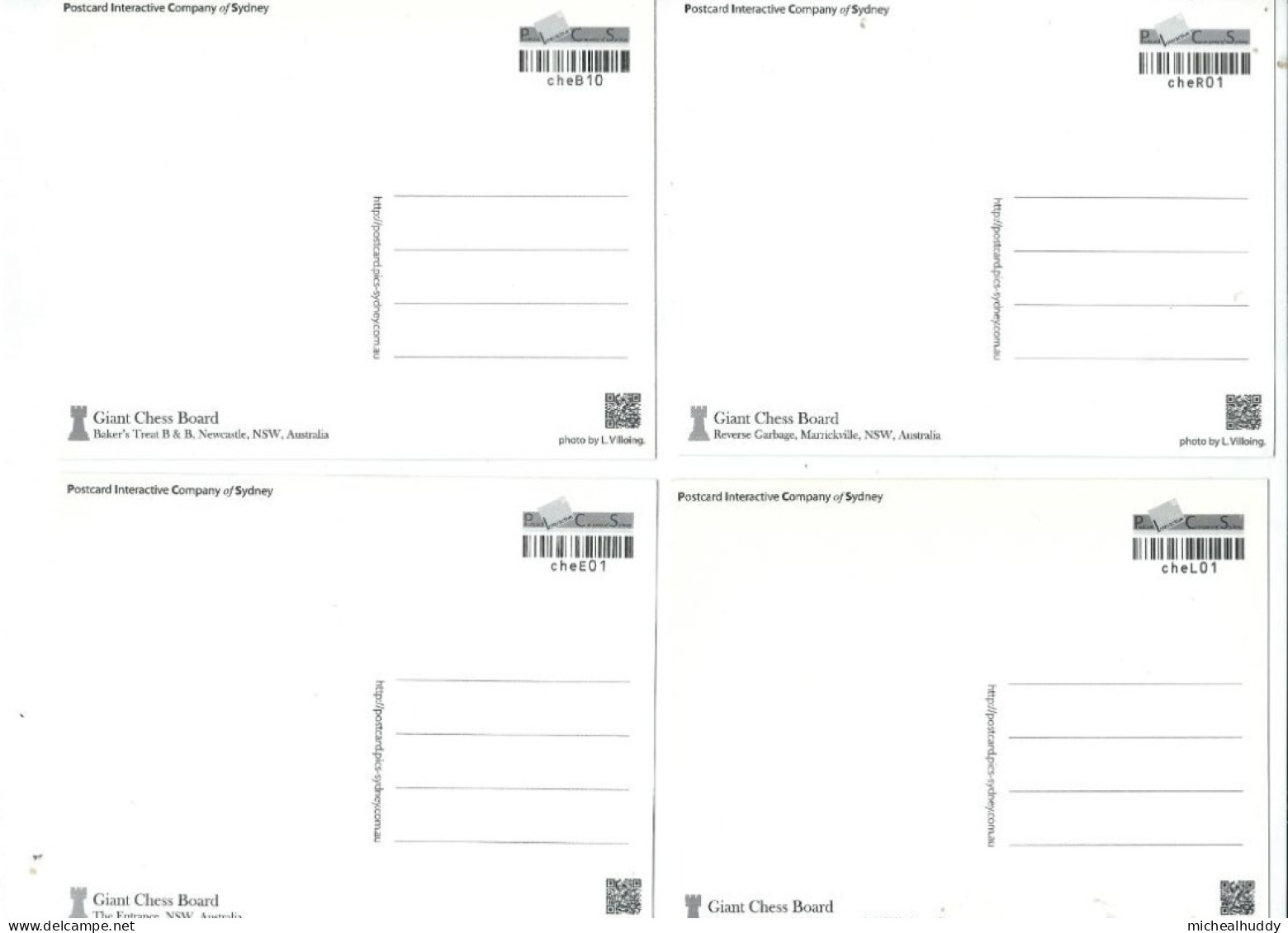 4 POSTCARDS AUSTRALIAN  GIANT CHESS BOARDS  PUBLISHED IN   AUSTRALA - Echecs