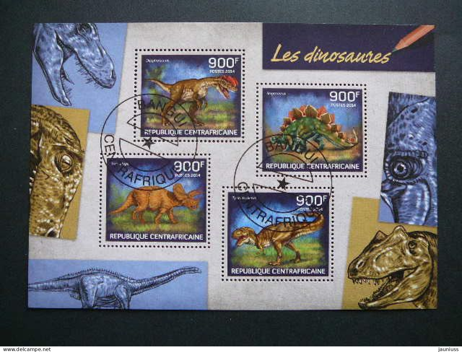 Dinosaurs Dinosaurier Dinosaures # Central African Republic # 2014 Used S/s #139 Prehistorics - Prehistorisch