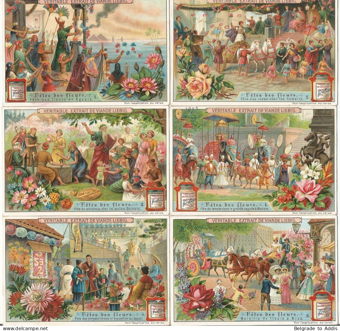 Chromo Liebig Série Compl. De 6 Chromos S_0927 Fêtes Des Fleurs 1908 (2) - Liebig