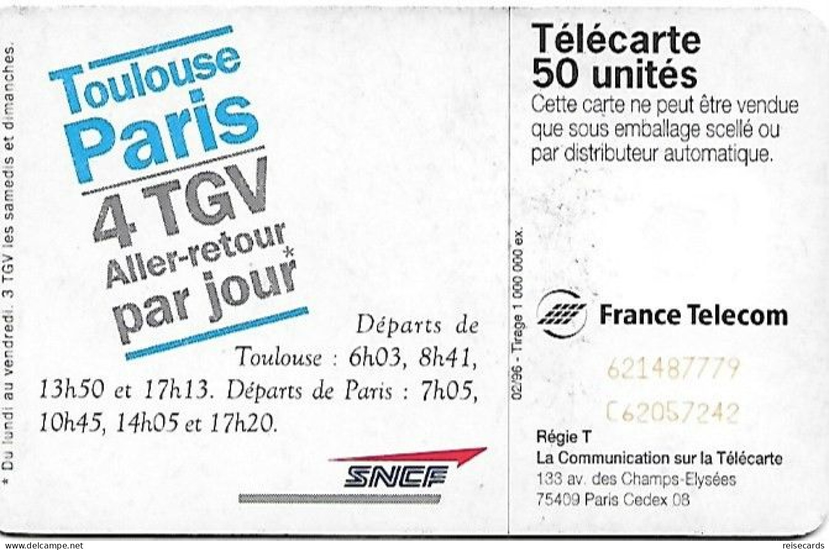 France: France Telecom 02/96 F623 SNCF Toulouse Rugby - 1996
