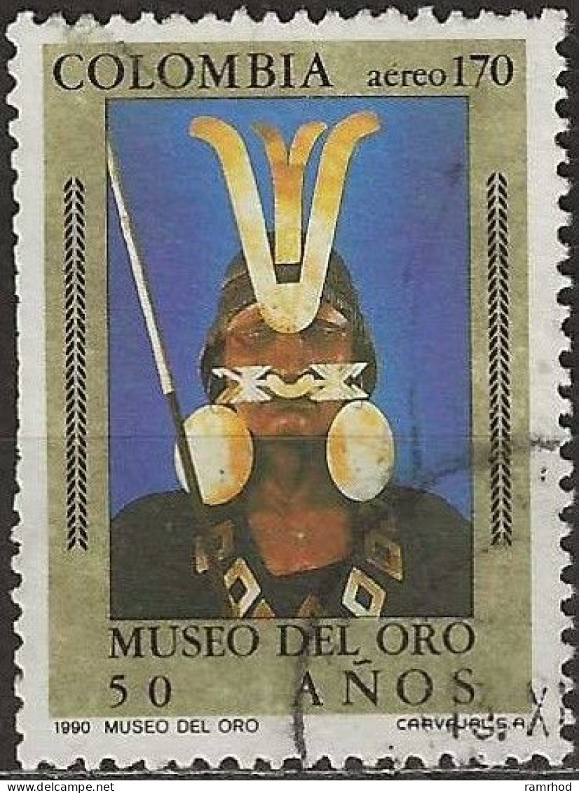 COLOMBIA 1990 Air. 50th Anniversary Of Gold Museum, Bogota -  170p Indian Wearing Gold Ornaments FU - Kolumbien