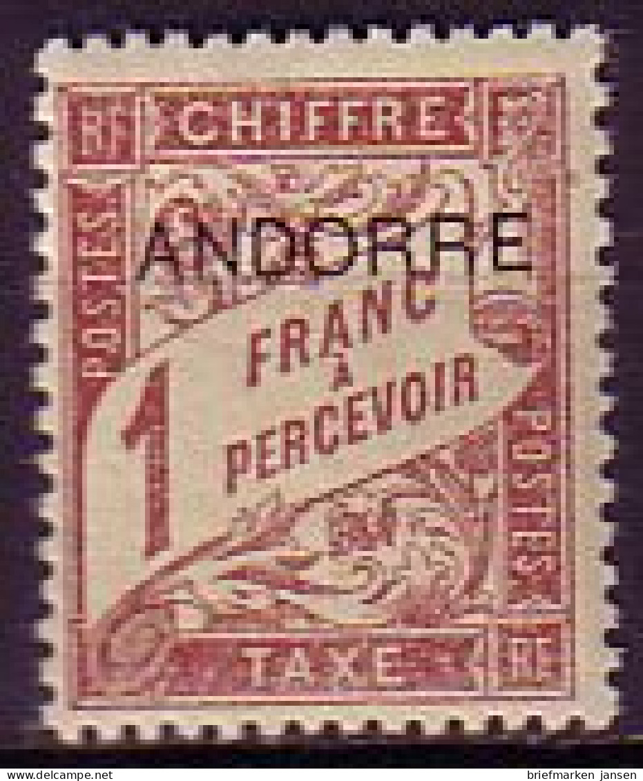 Andorra Frz. Porto Mi.Nr. 6 Portom. Frankr. Mi.Nr. 50 M.Aufdr. ANDORRE (1 Fr) - Autres & Non Classés