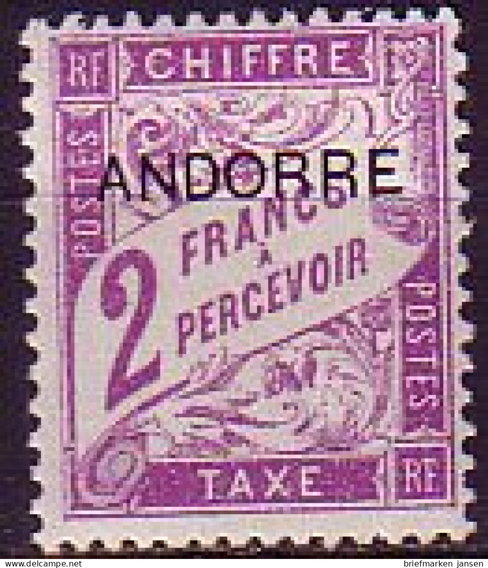 Andorra Frz. Porto Mi.Nr. 7 Portom. Frankr. Mi.Nr. 51 M.Aufdr. ANDORRE (2 Fr) - Autres & Non Classés