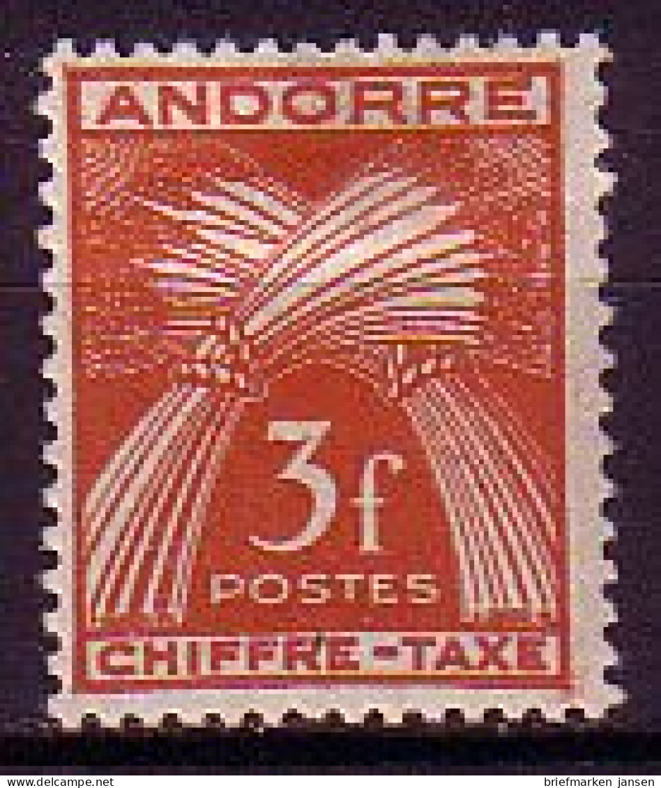 Andorra Frz. Porto Mi.Nr. 27 Weizengarben, Inschrift CHIFFRE TAXE (3 Fr) - Sonstige & Ohne Zuordnung