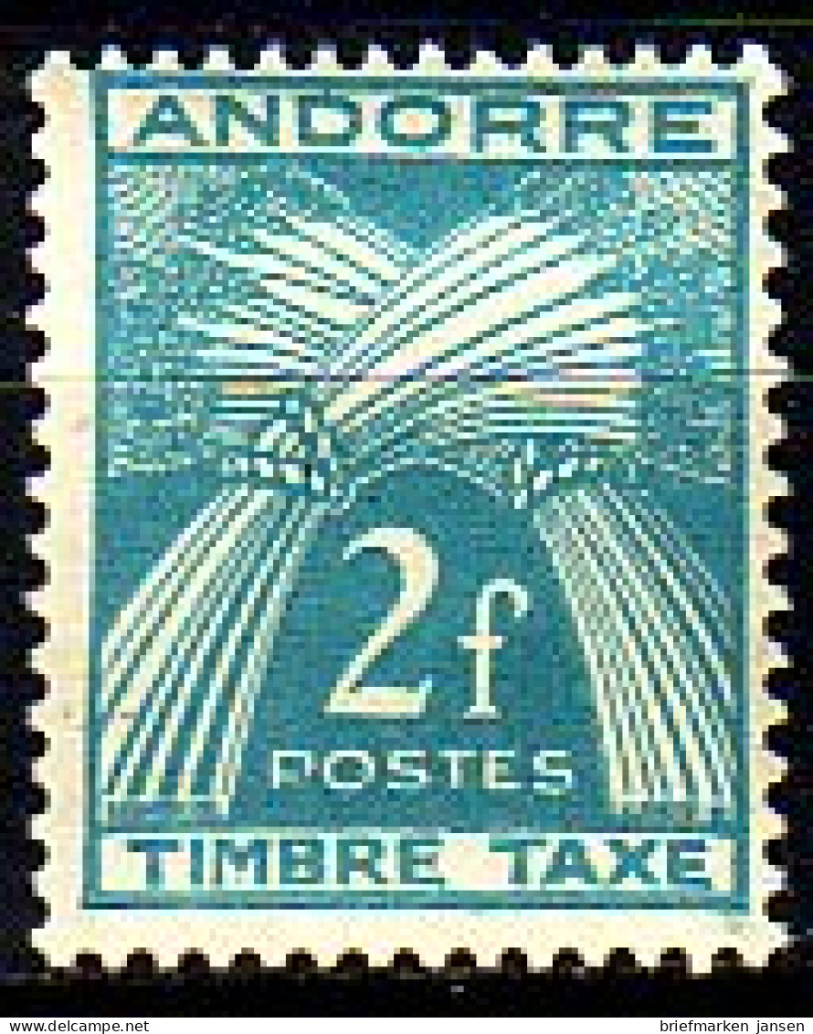 Andorra Frz. Porto Mi.Nr. 34 Weizengarben, Inschrift TIMBRE TAXE (2 Fr) - Autres & Non Classés