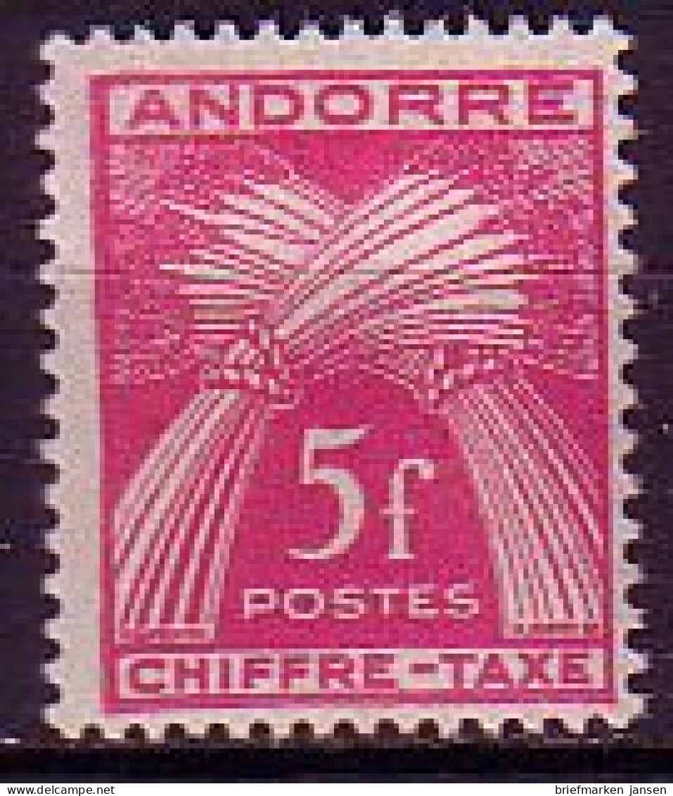 Andorra Frz. Porto Mi.Nr. 29 Weizengarben, Inschrift CHIFFRE TAXE (5 Fr) - Sonstige & Ohne Zuordnung