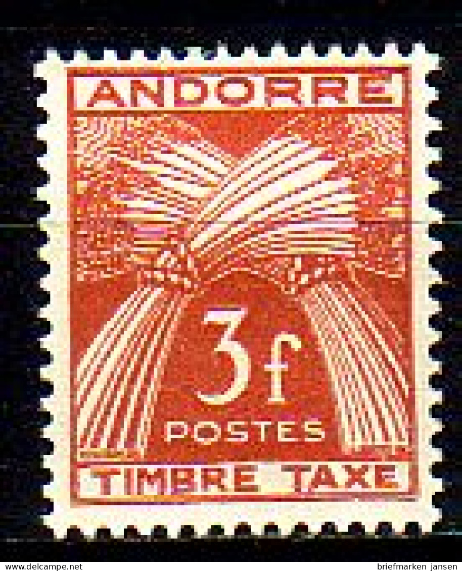 Andorra Frz. Porto Mi.Nr. 35 Weizengarben, Inschrift TIMBRE TAXE (3 Fr) - Sonstige & Ohne Zuordnung