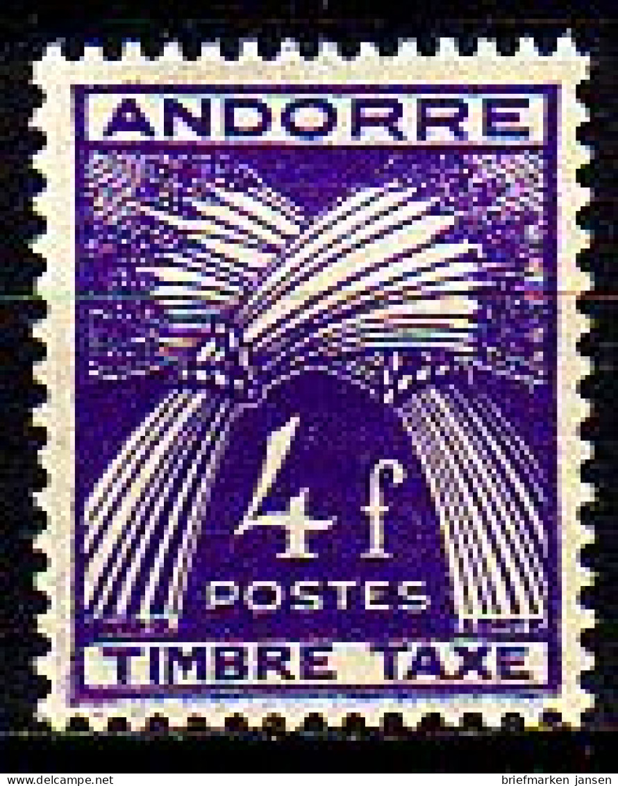 Andorra Frz. Porto Mi.Nr. 36 Weizengarben, Inschrift TIMBRE TAXE (4 Fr) - Sonstige & Ohne Zuordnung