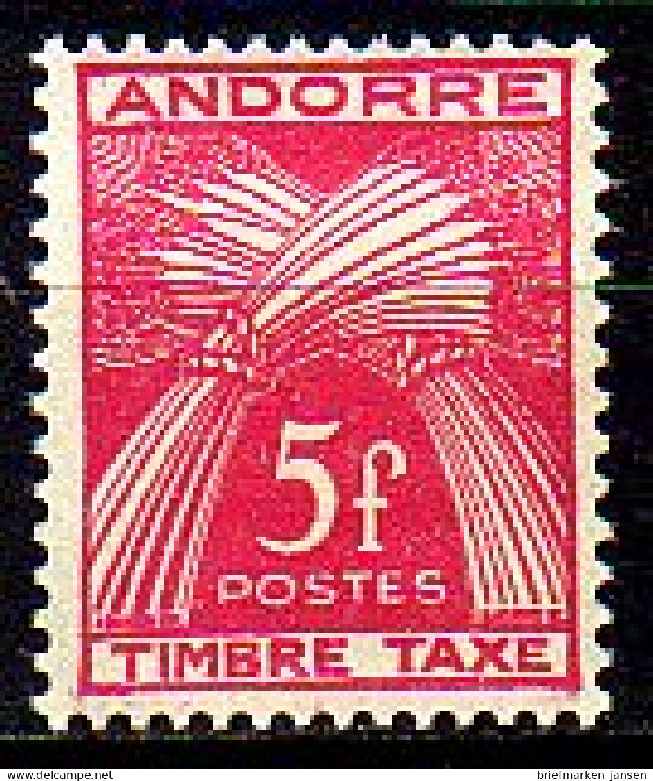 Andorra Frz. Porto Mi.Nr. 37 Weizengarben, Inschrift TIMBRE TAXE (5 Fr) - Sonstige & Ohne Zuordnung