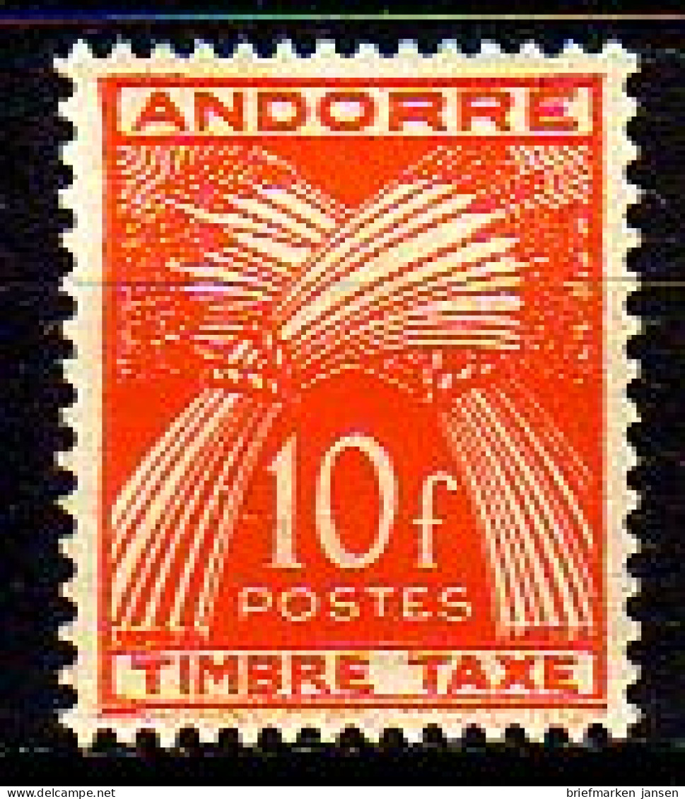 Andorra Frz. Porto Mi.Nr. 38 Weizengarben, Inschrift TIMBRE TAXE (10 Fr) - Sonstige & Ohne Zuordnung
