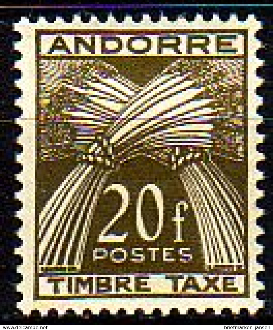 Andorra Frz. Porto Mi.Nr. 39 Weizengarben, Inschrift TIMBRE TAXE (20 Fr) - Sonstige & Ohne Zuordnung