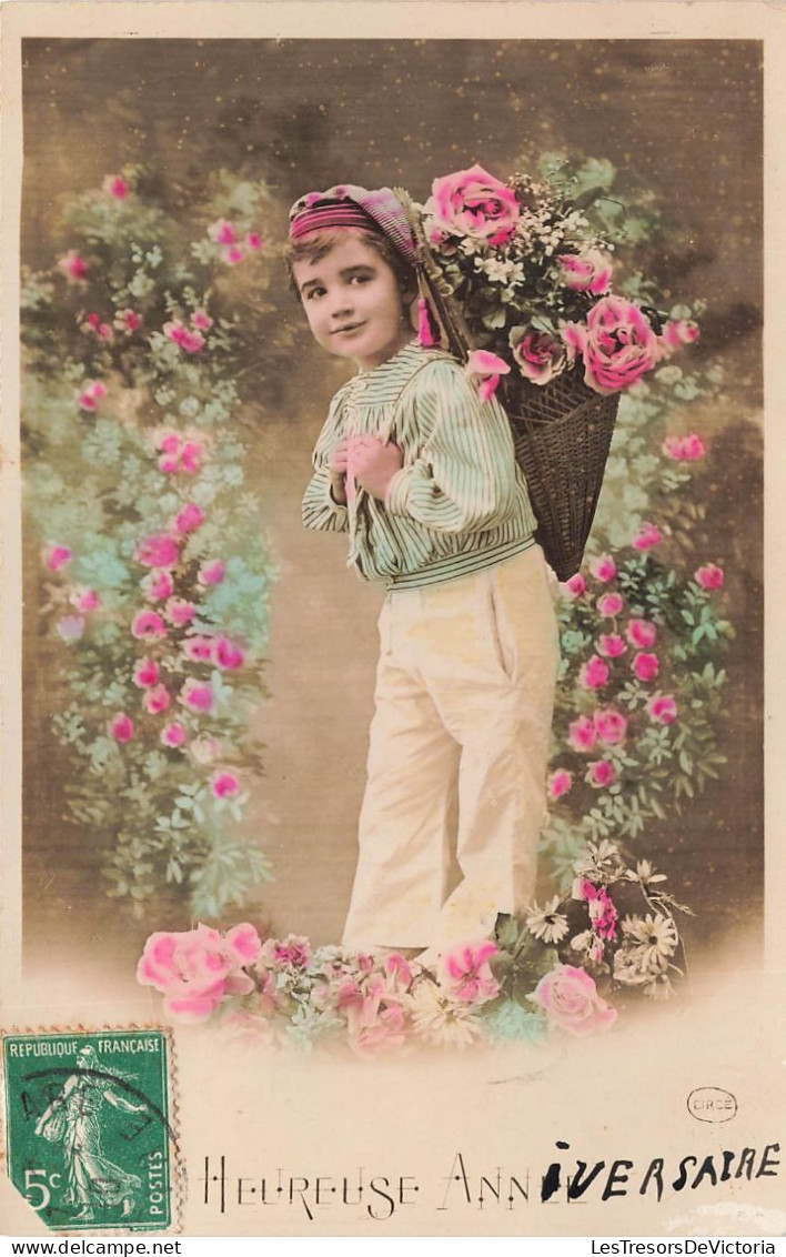 FETES - VOEUX - Nouvel An - Heureuse Année - Enfant - Garçon - Fleurs - Colorisé - Carte Postale Ancienne - Andere & Zonder Classificatie