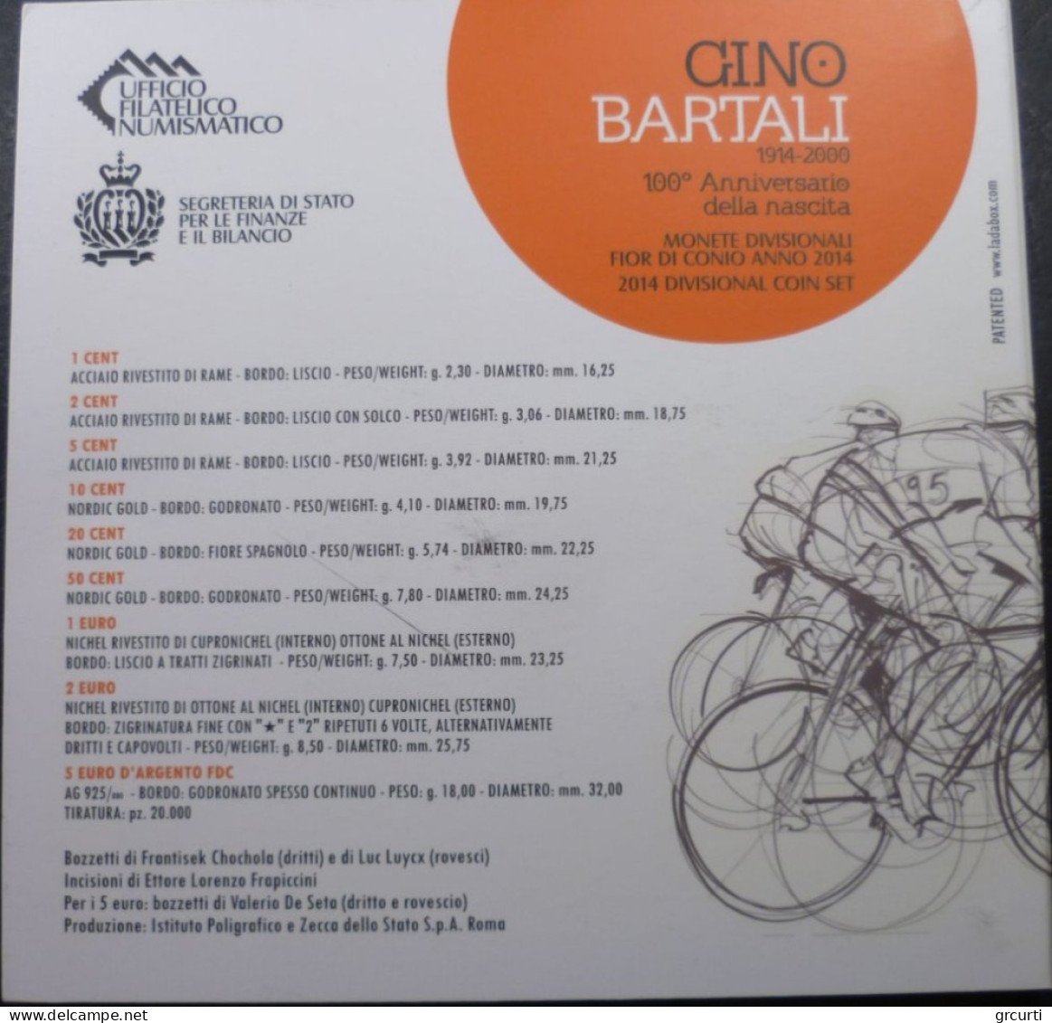 San Marino - 2014 - Serie Zecca - Con 5 € Argento "Gino Bartali" - San Marino