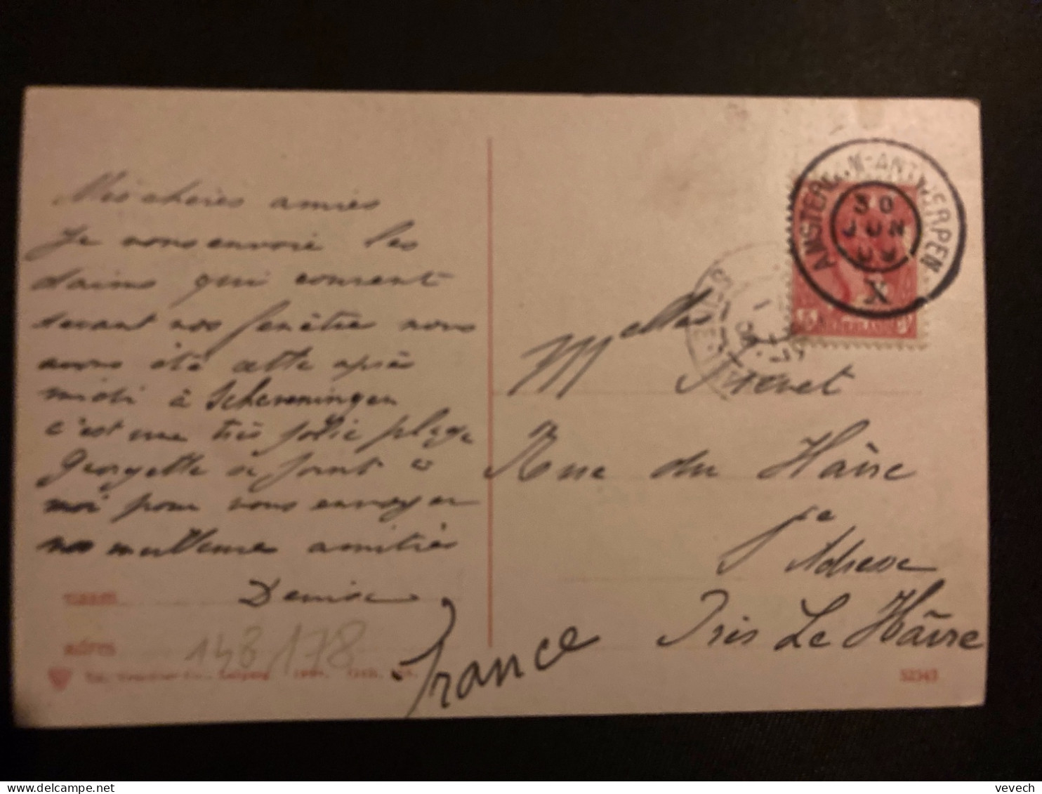 CP Pour La FRANCE (76 SAINTE ADRESSE) TP 5c OBL.30 JUN 09 AMSTERDAM - ANTWERPEN X - Cartas & Documentos