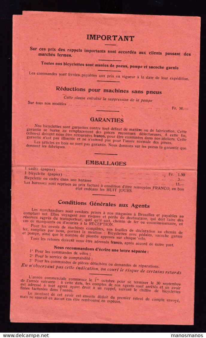 DDGG 005 -- BELGIQUE VELO -  TARIF De Gros 1926 Cycles THOMANN (Nanterre) - La Marque Des Elephants - M. Baix à BXL - Vélo