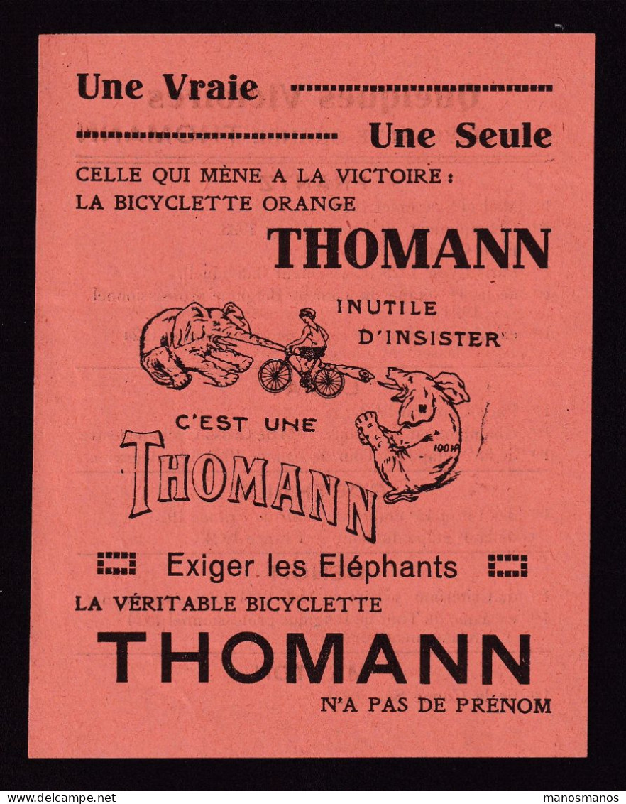 DDGG 005 -- BELGIQUE VELO -  TARIF de Gros 1926 Cycles THOMANN (Nanterre) - La Marque des Elephants - M. Baix à BXL