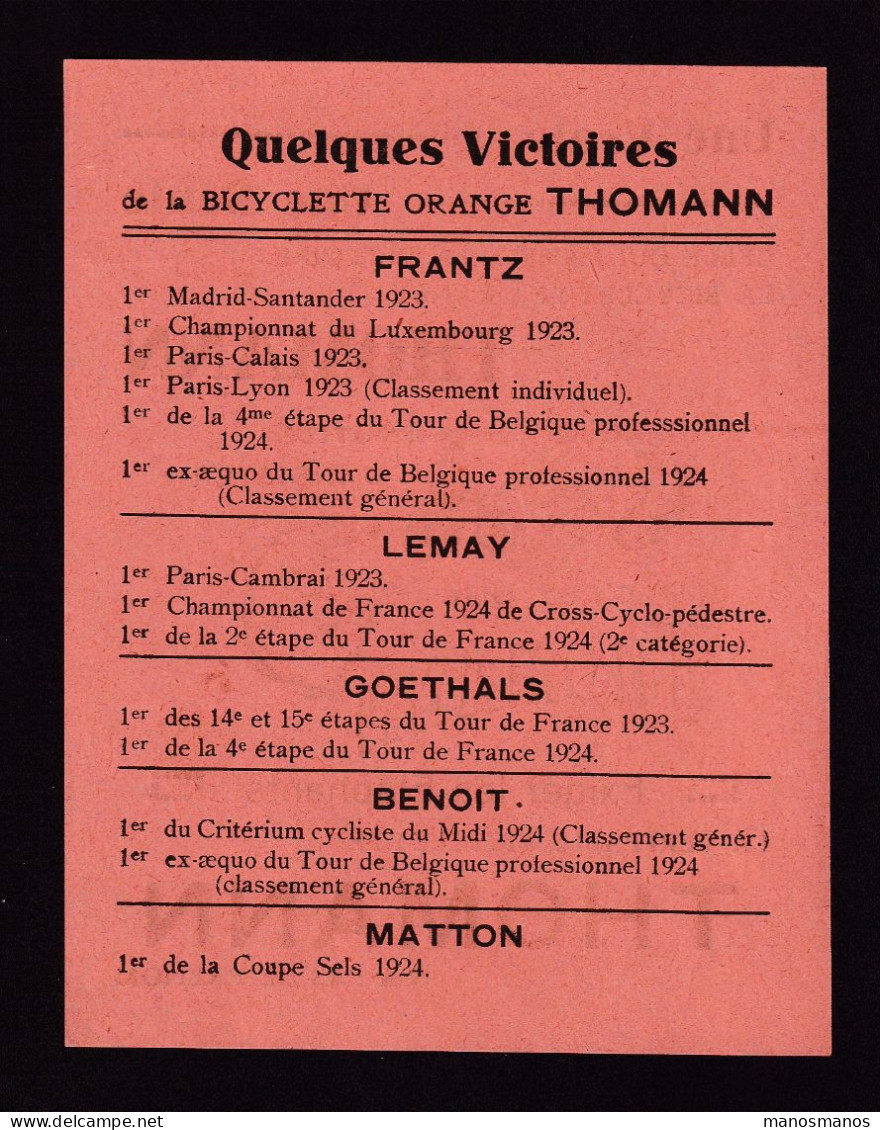 DDGG 005 -- BELGIQUE VELO -  TARIF de Gros 1926 Cycles THOMANN (Nanterre) - La Marque des Elephants - M. Baix à BXL