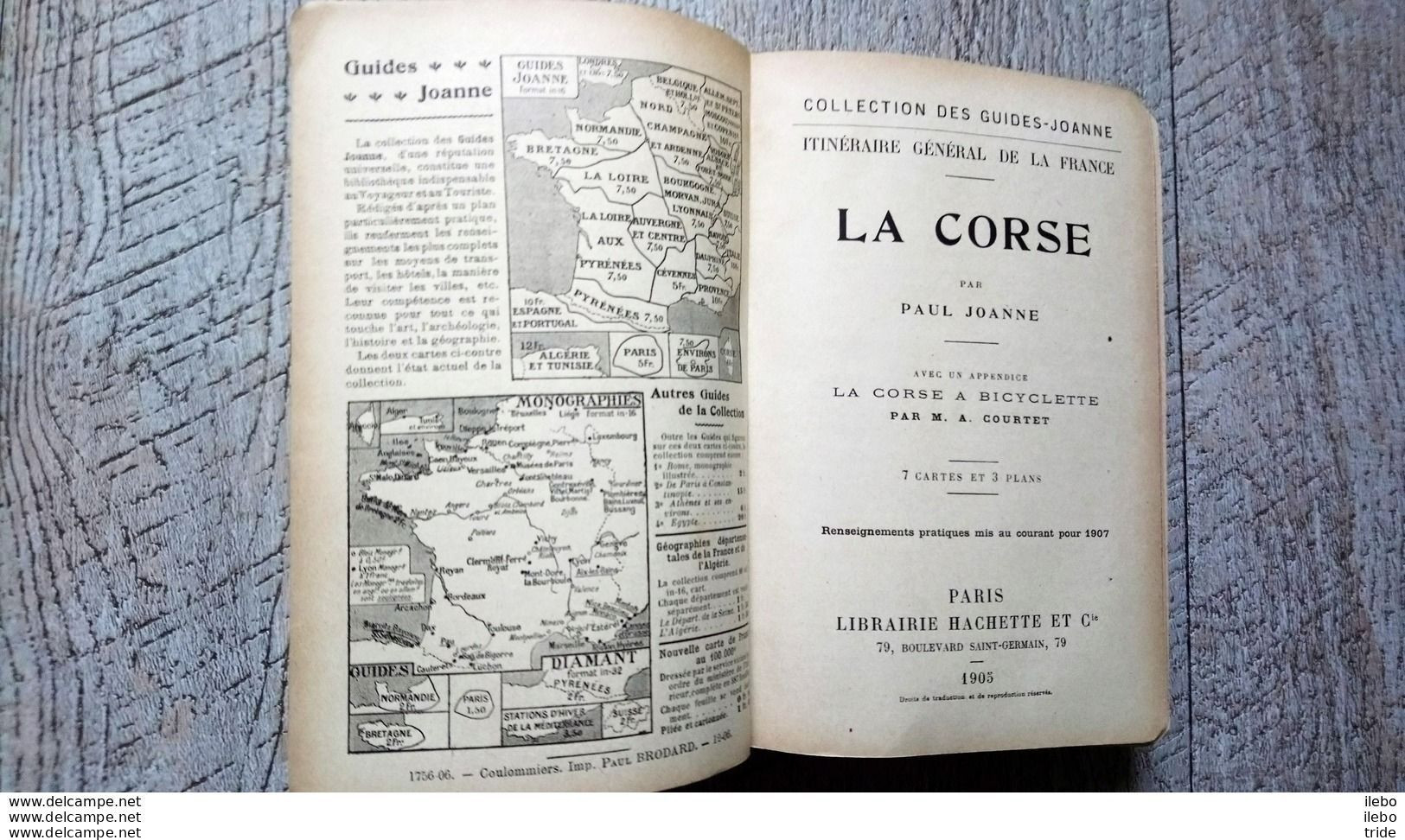 Guides Joanne France Corse 1905 Hachette Gravures Plan Cartes Corse En Bicyclette - Géographie