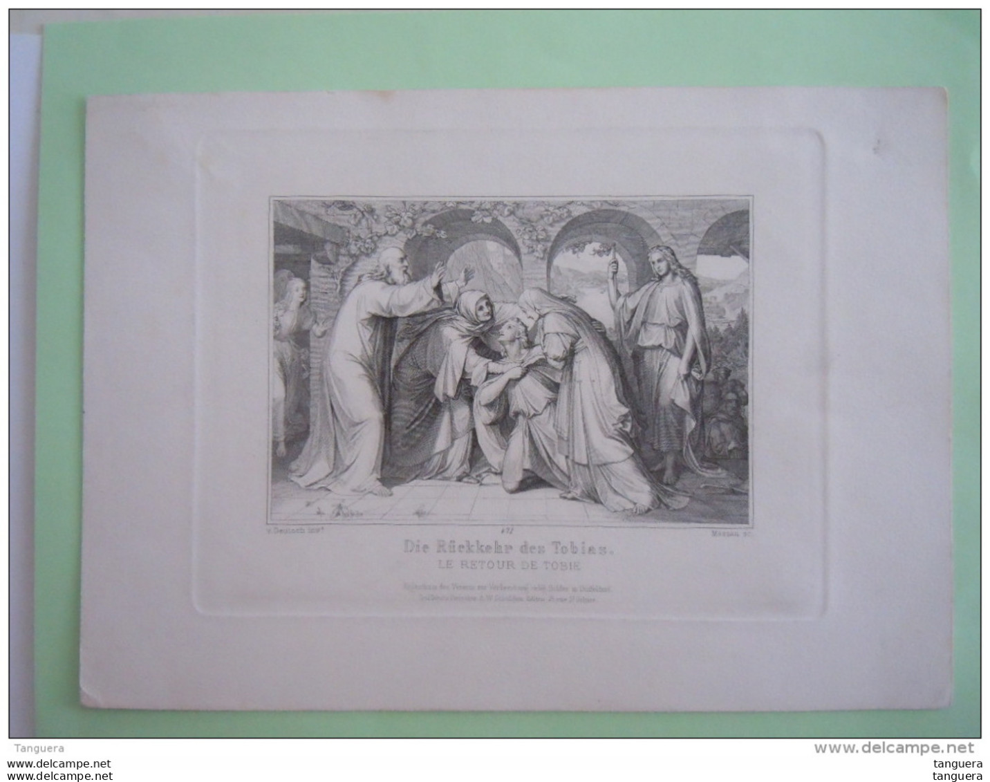 Image Pieuse Holy Card Die Rückkehr Des Tobias Le Retour De Tobie Gravure Form Dessin 12,3 X 8,2 Cm Schulgen Collée - Devotieprenten