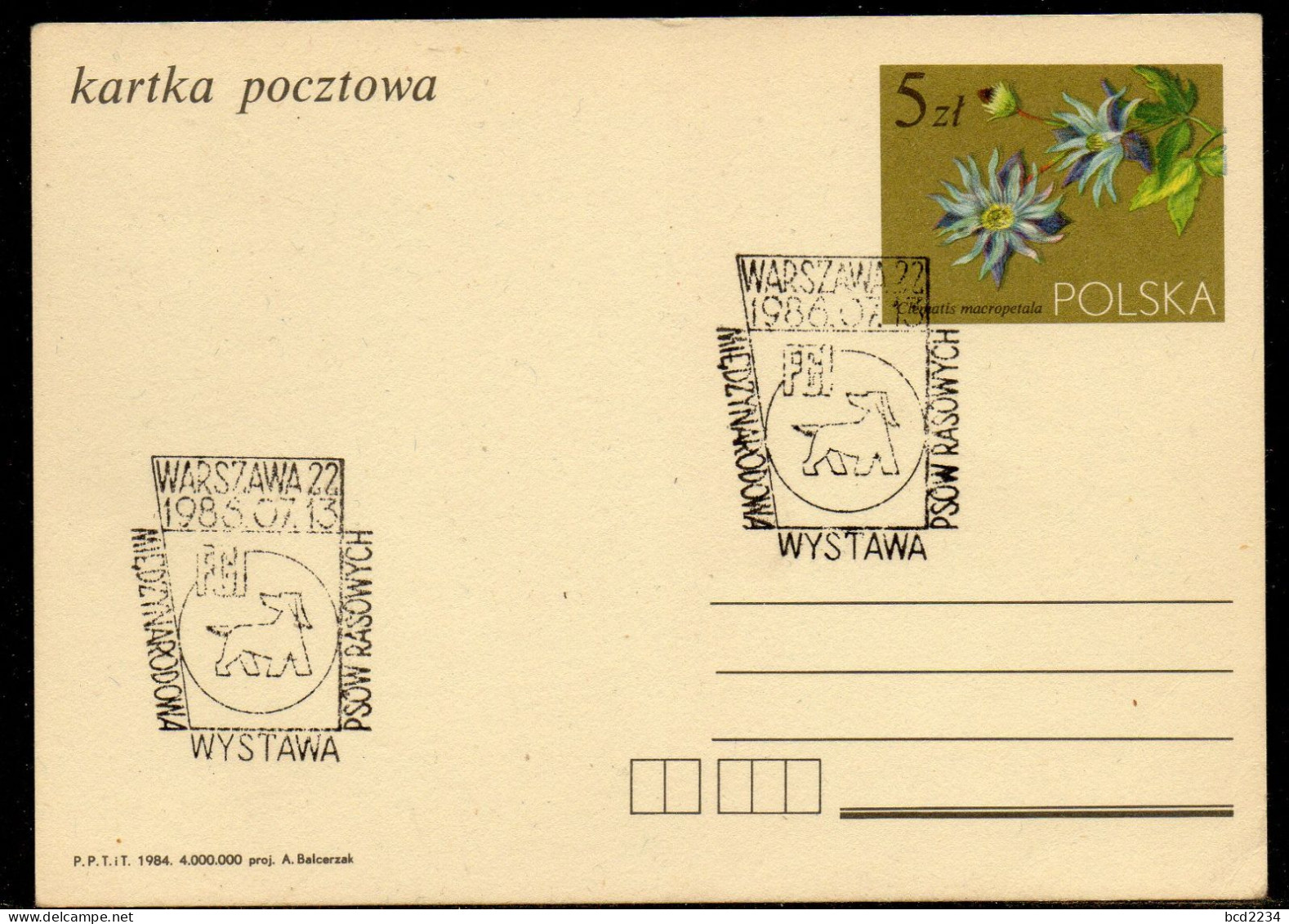 POLAND 1986 INTERNATIONAL PEDIGREE DOG SHOW WARSAW SPECIAL CANCEL ON PC DOGS POLISH - Hunde