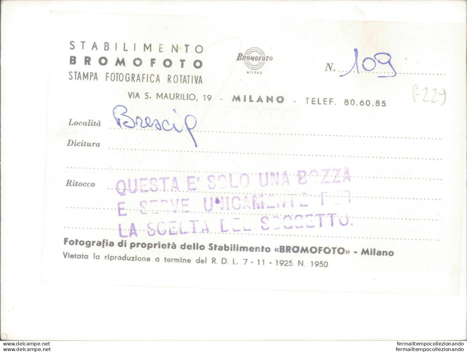 G229  Bozza Fotografica Brescia Citta' - Brescia