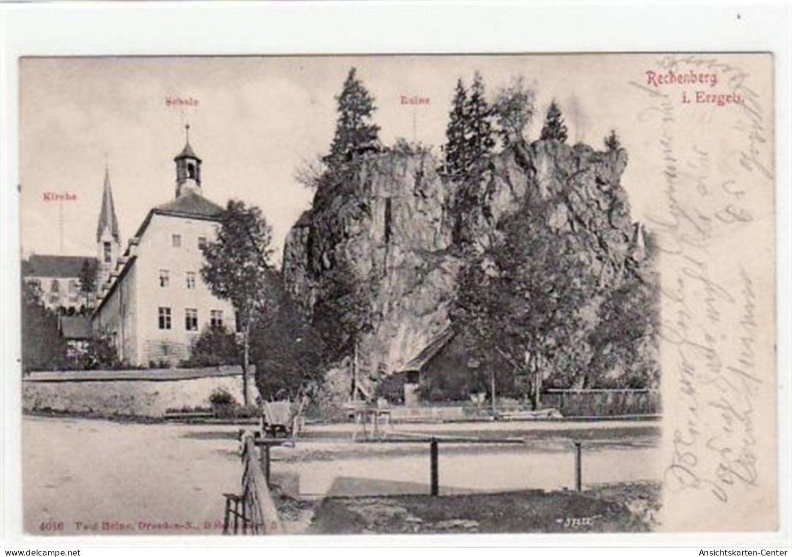 39033504 - Rechenberg Mit Kirche, Schule Und Ruine Gelaufen Von Ca. 1903 Kleiner Knick Unten Links, Leicht Fleckig, Lei - Rechenberg-Bienenmühle