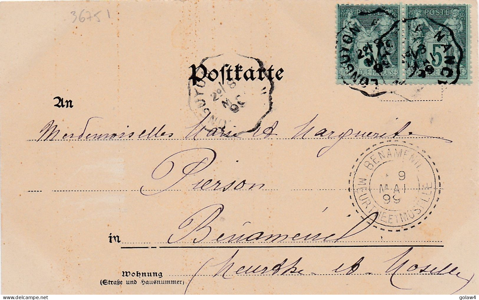 36751# SAGE CARTE POSTALE METZ LONGUYON A NANCY 1899 CONVOYEUR LIGNE BENAMENIL FB84 FACTEUR BOITIER MEURTHE MOSELLE - Railway Post