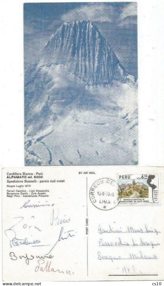 Mountaineering Alpamayo Cordillera Blanca Perù Off.Pcard By Busnelli Italy Exp.1975 With 7 Crew Hansigns - Alpinismus, Bergsteigen