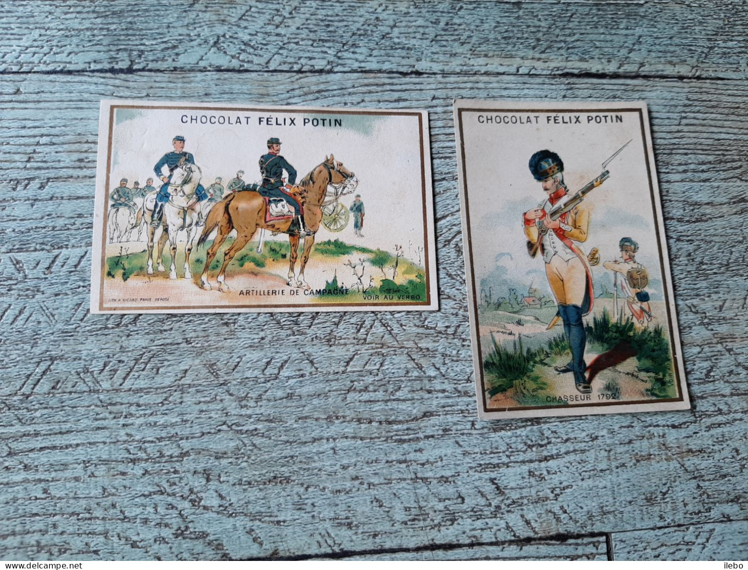 2 Chromos Félix Potin Chasseur 1792 Artillerie De Campagne Militaire Chromo - Au Bon Marché