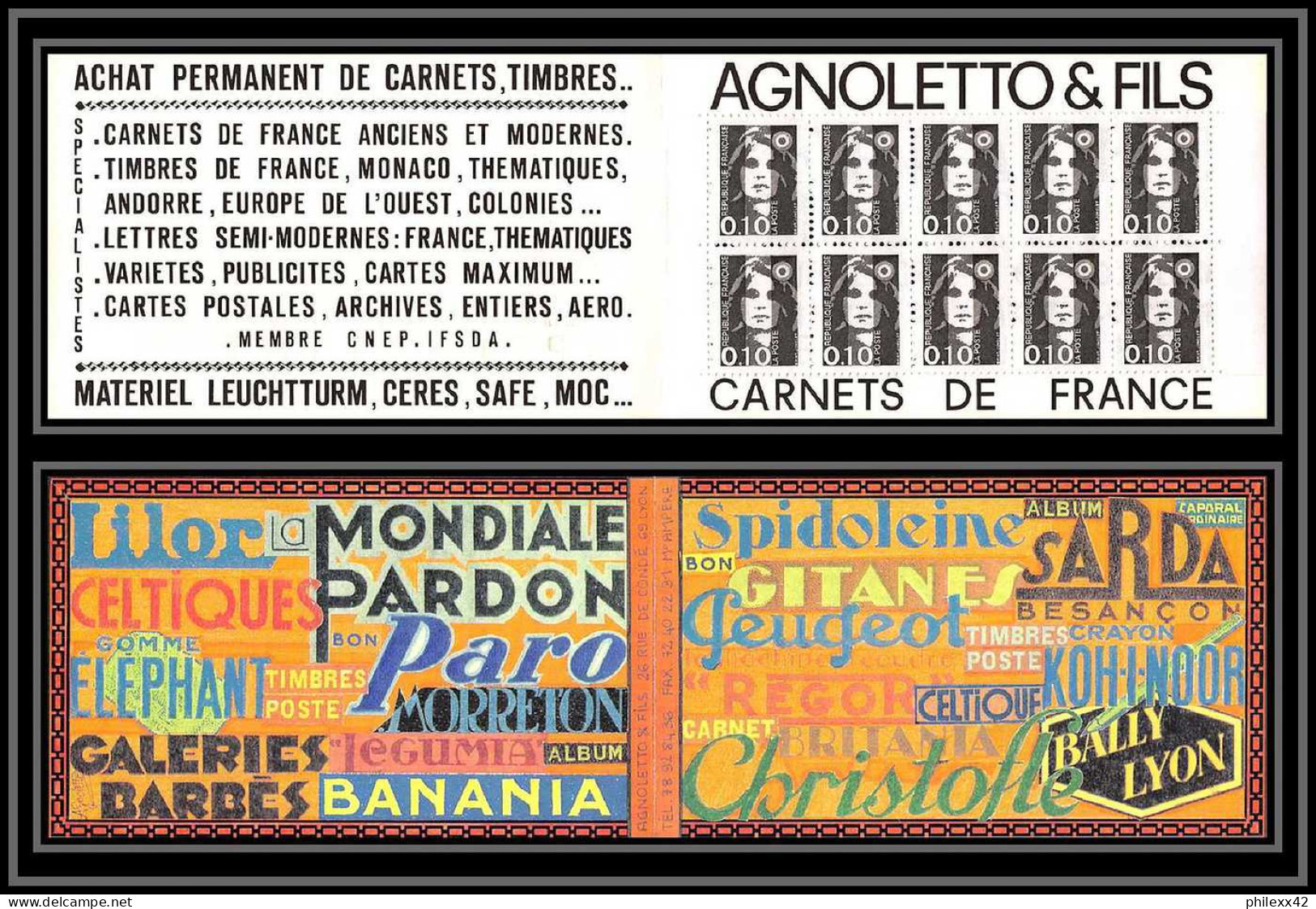 71418 Carnet Porte Timbres Agnoletto Banania Gitanes Peugeot 1993 Marianne De Briat France France - Autres & Non Classés